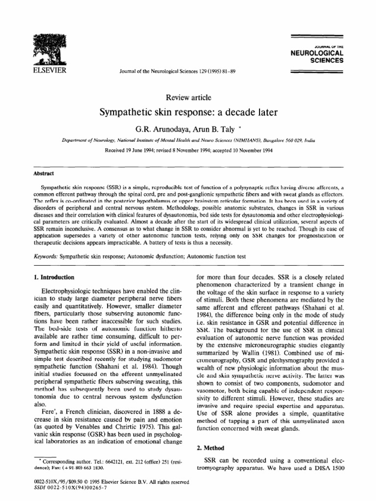 Sympathetic Skin Response Test Overview | PDF | Peripheral Neuropathy ...
