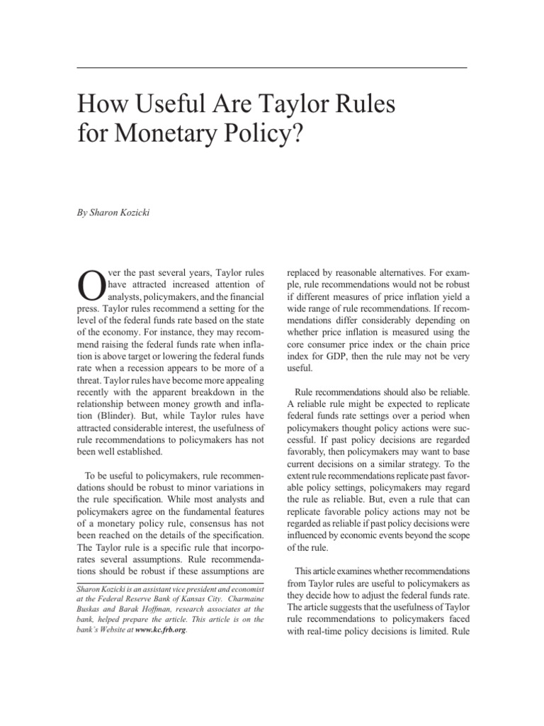 How Useful Are Taylor Rules For Monetary Policy | PDF | Taylor Rule ...