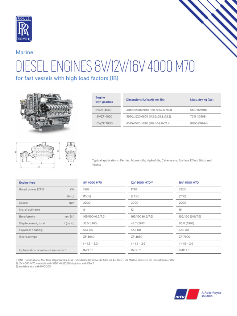 Marine Diesel Engines 4000 M70 Series | PDF | Pump | Horsepower