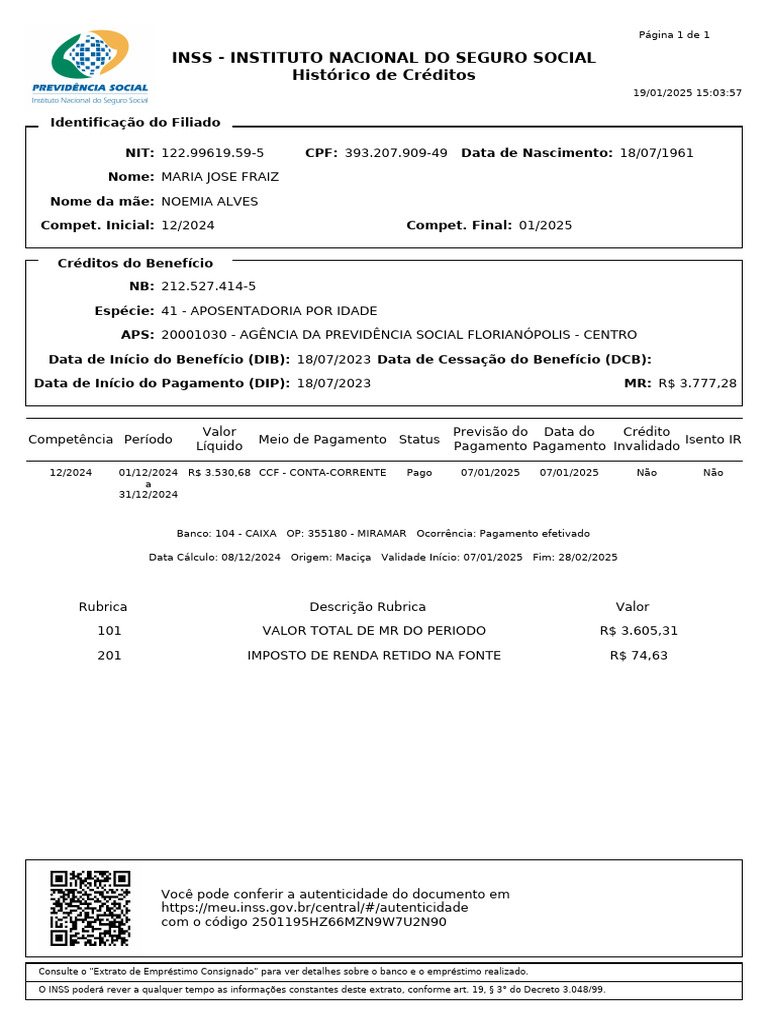 Extrato de Aposentadoria INSS 2025 | PDF | Empréstimos | Dinheiro