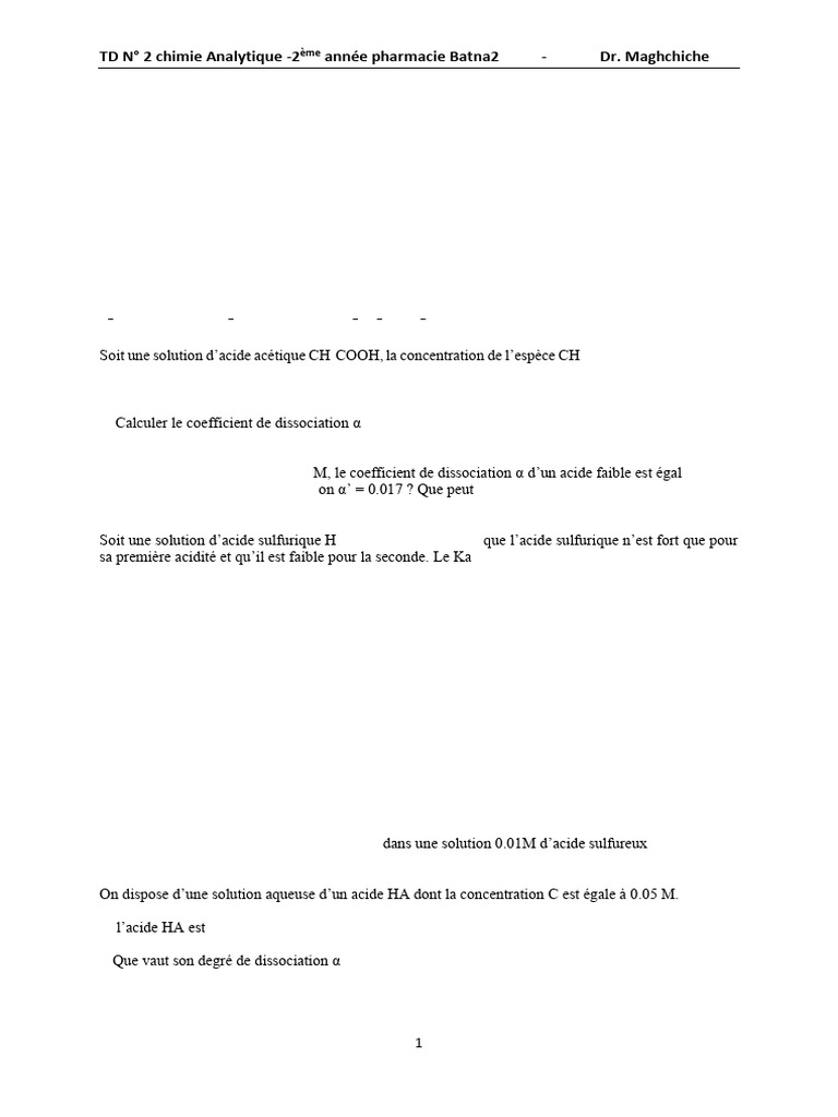 Degré de dissociation en chimie analytique | PDF | Ph | Acide