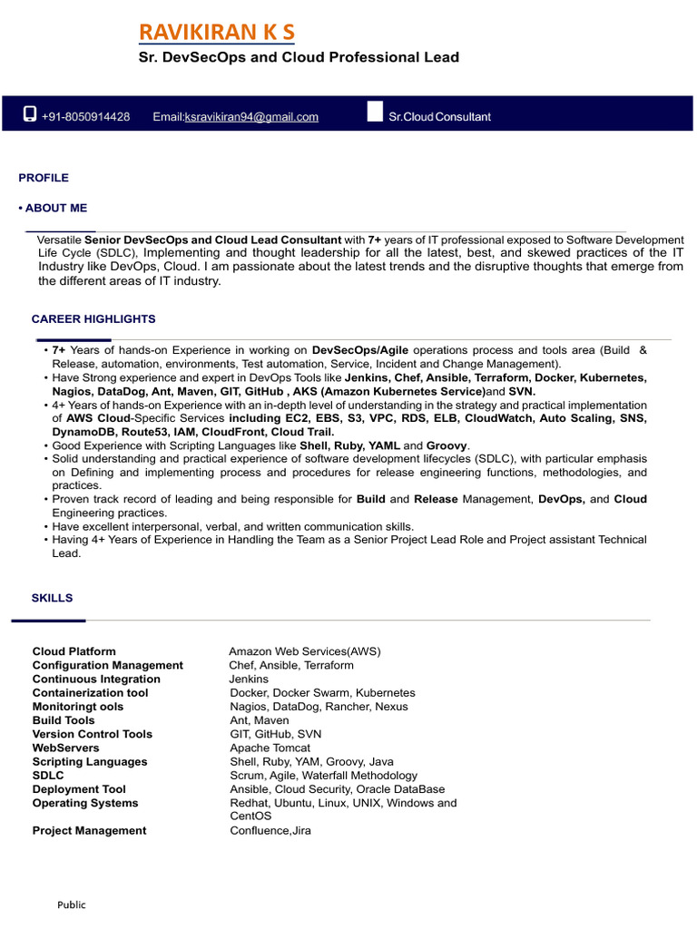 DevSecOps Resume of Ravikiran K S | PDF | File Transfer Protocol ...