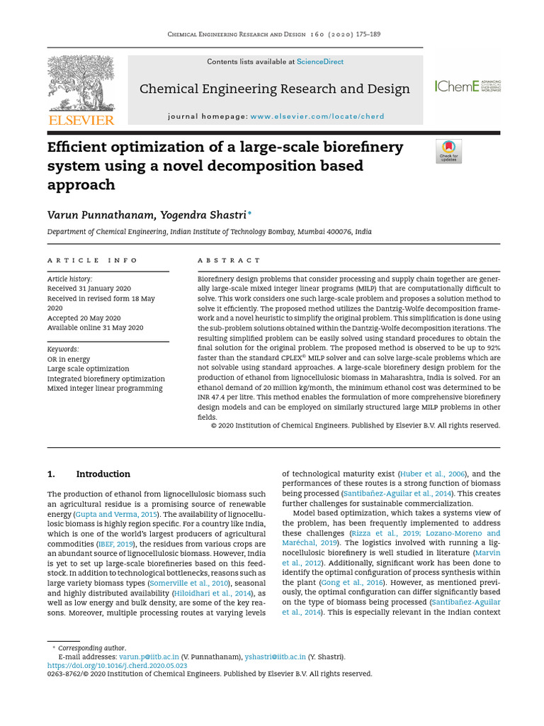 Efficient Optimization of A Large-Scale Biorefinery System Using A ...