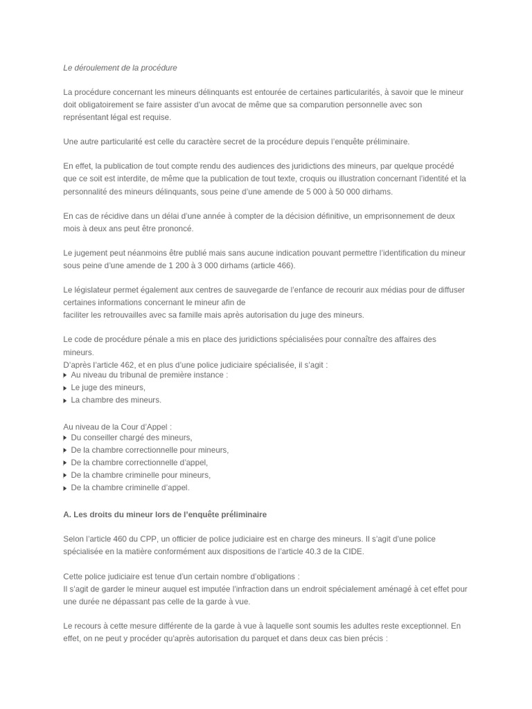 Procédure pénale pour mineurs délinquants | PDF | Crimes | Crime et ...