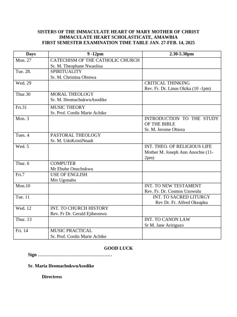 Exam Time Table Jan 2025 014426 Pdf