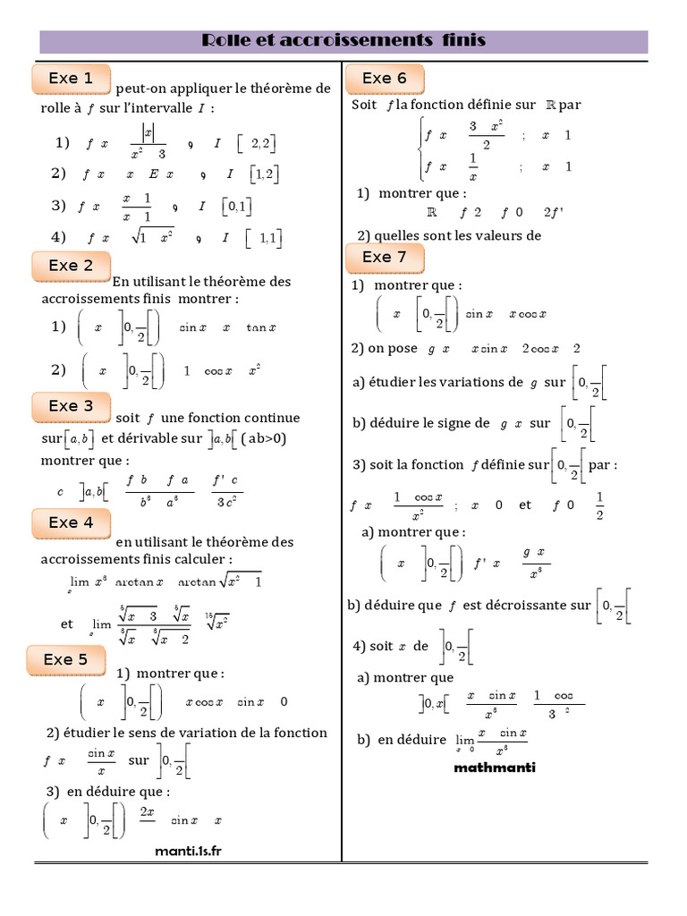 Théorèmes de Rolle et Accroissements Finis | PDF | Mathématiques ...