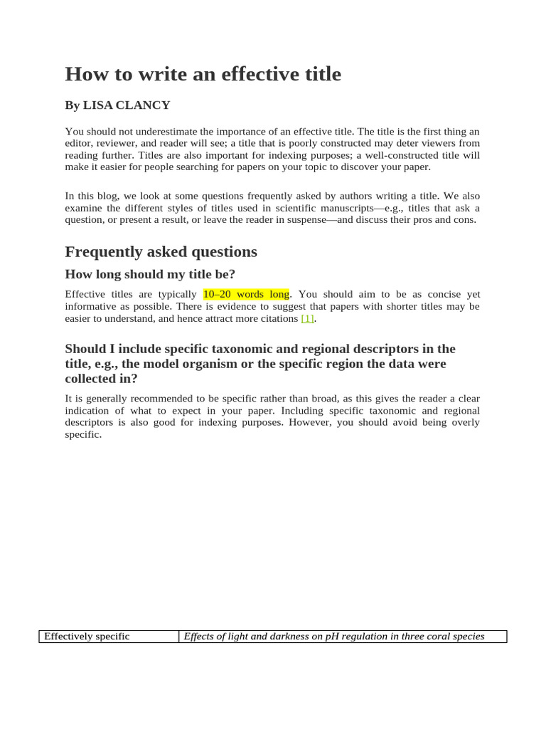 Crafting Effective Scientific Titles | PDF | Ocean Acidification ...