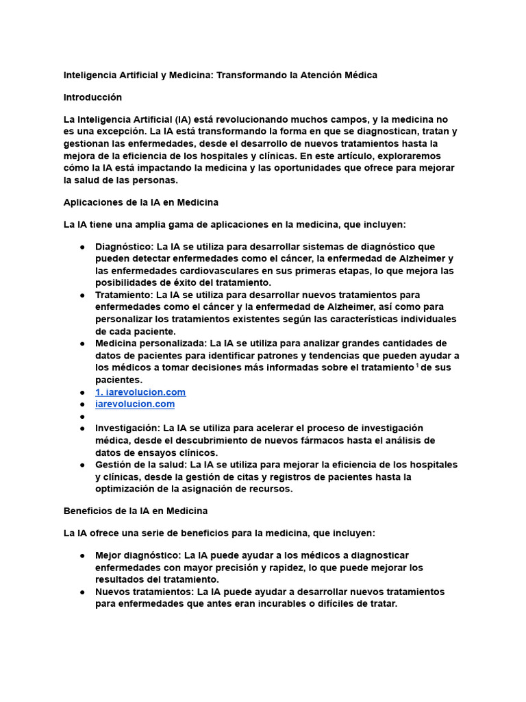 IA en Medicina: Transformación y Retos | PDF | Inteligencia artificial ...