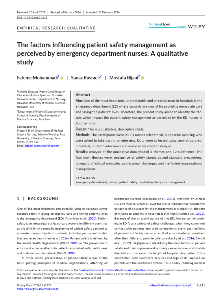 Factors Impacting Patient Safety in ED | PDF | Patient Safety ...