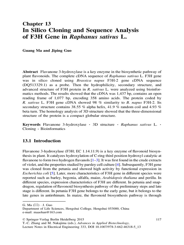 084-Chapter 13 in Silico Cloning and Sequence Analysis of F3H Gene in ...