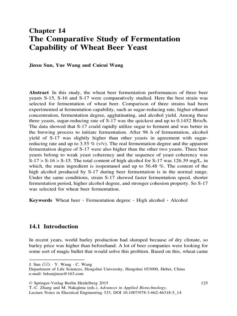 Wheat Beer Yeast Fermentation Study | PDF | Beer | Ethanol
