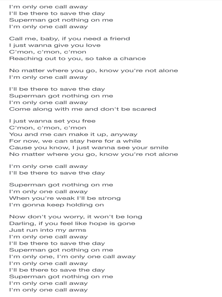 Letra One Call Away - Buscar Con Google | PDF | Musica De Los Estados ...