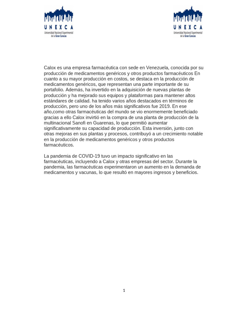 Calox: Innovación en Medicamentos Genéricos | PDF