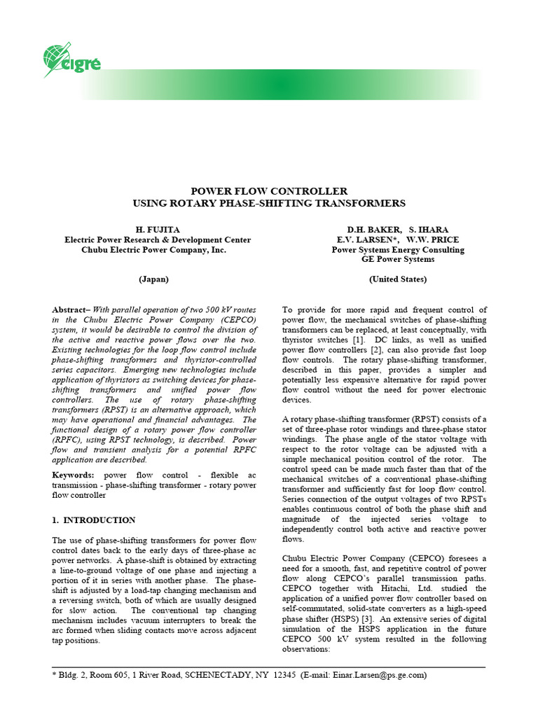 Power Flow Controller Using Rotary Phase-Shifting Transformers | PDF ...