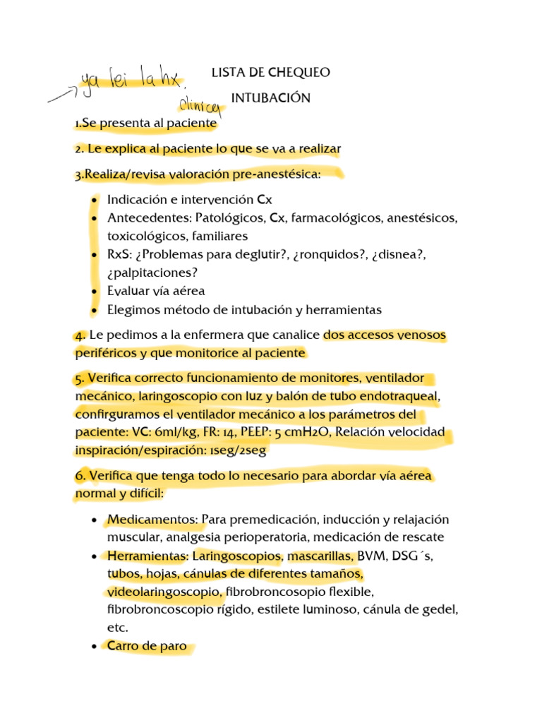 Checklist para Intubación Segura | PDF | Tratamientos médicos ...