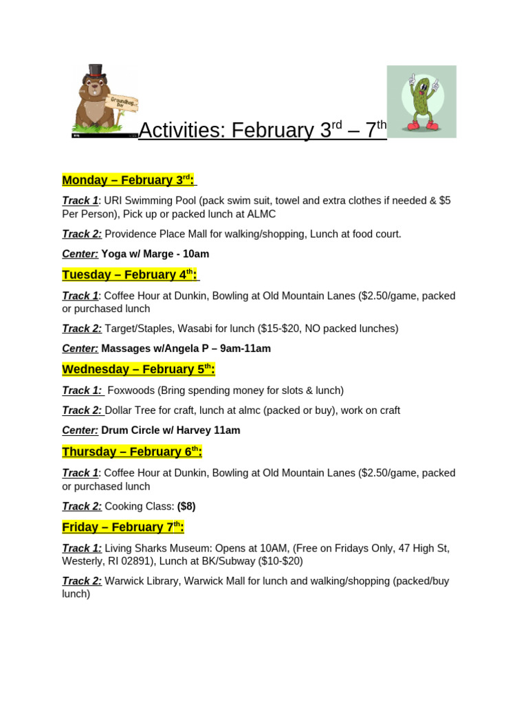 Activities Ending Feb 7th 2 | PDF