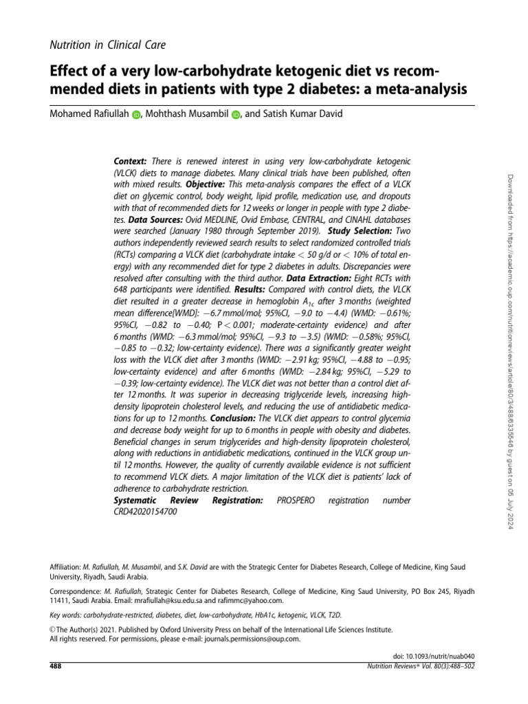 Effect of A Very Low-Carbohydrate Ketogenic Diet Vs Recom - Mended ...