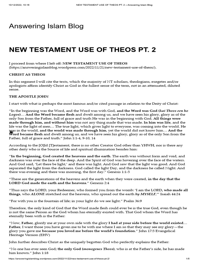 Theos in the New Testament | PDF | Gospel Of John | Jehovah