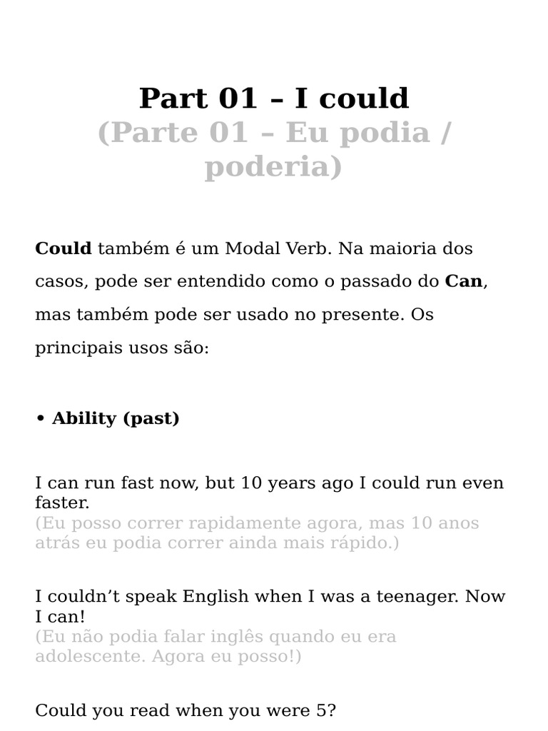 Módulo 04 - Aula 09 - Eu Podia - Eu Poderia | PDF | Linguistics
