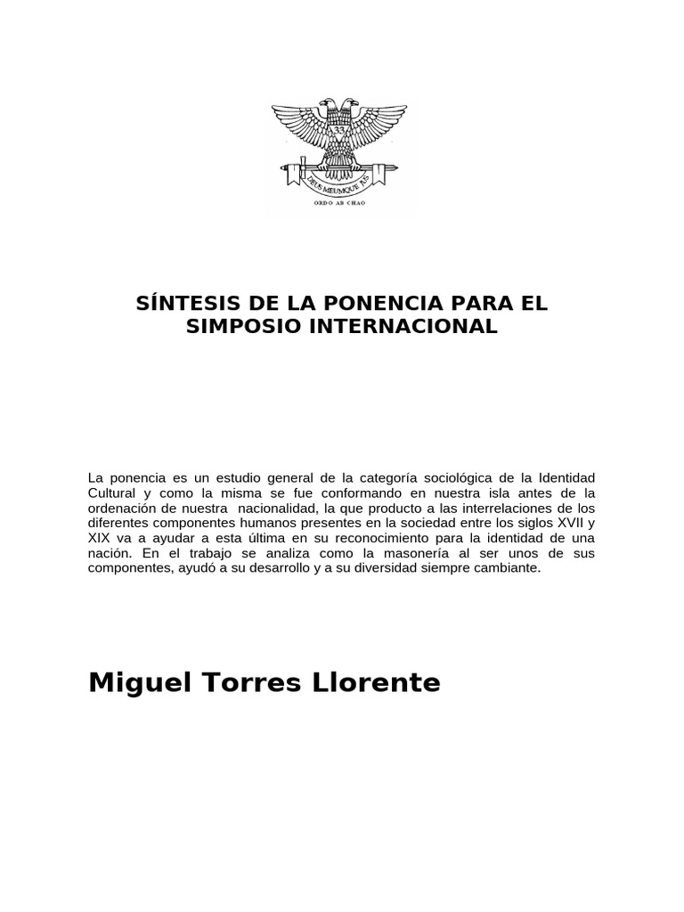 Síntesis de La Ponencia para El Simposio Internacional | PDF