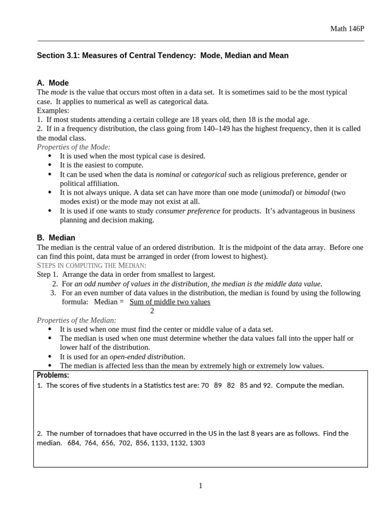 Section+3.1 | PDF | Mode (Statistics) | Mean