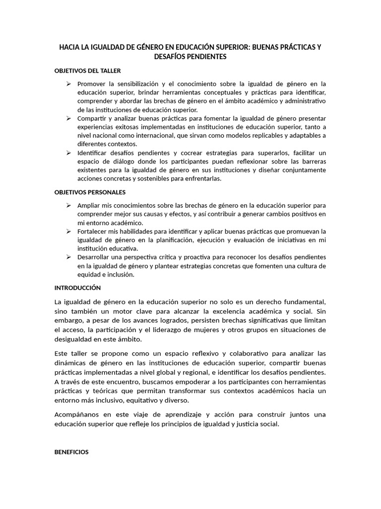 Igualdad de Género en Educación Superior | PDF | Igualdad de género ...