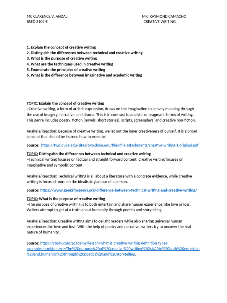 Understanding Creative Writing Concepts | PDF | C. S. Lewis | Writing