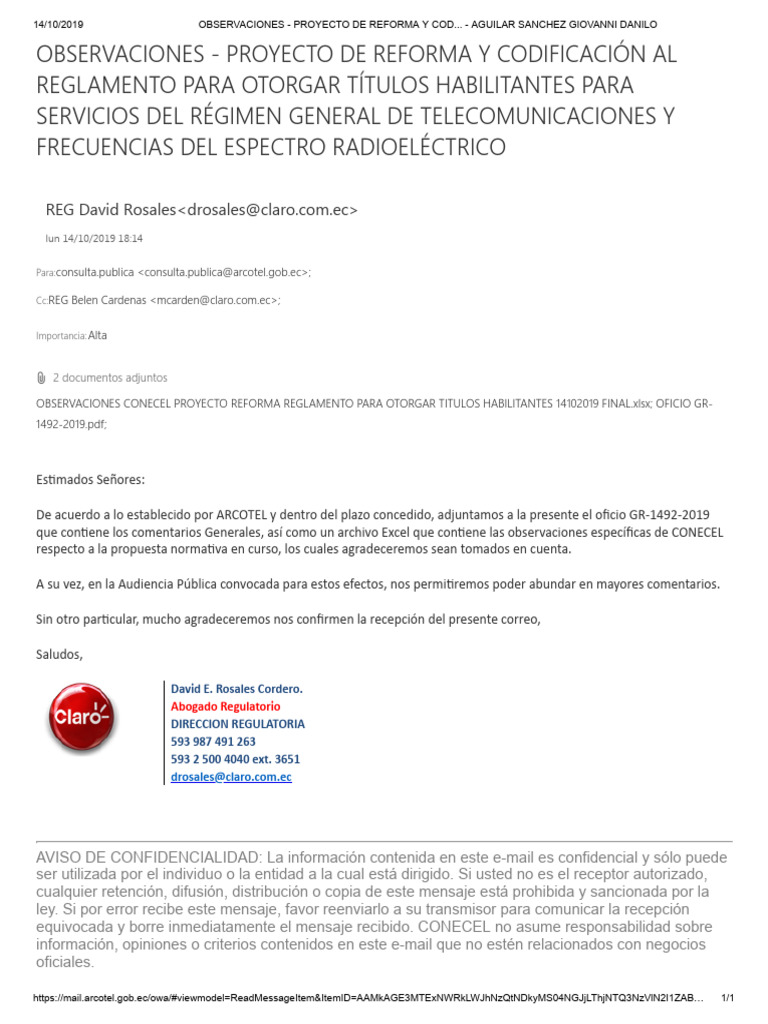 Observaciones de CONECEL a Reglamento de Telecomunicaciones | PDF ...