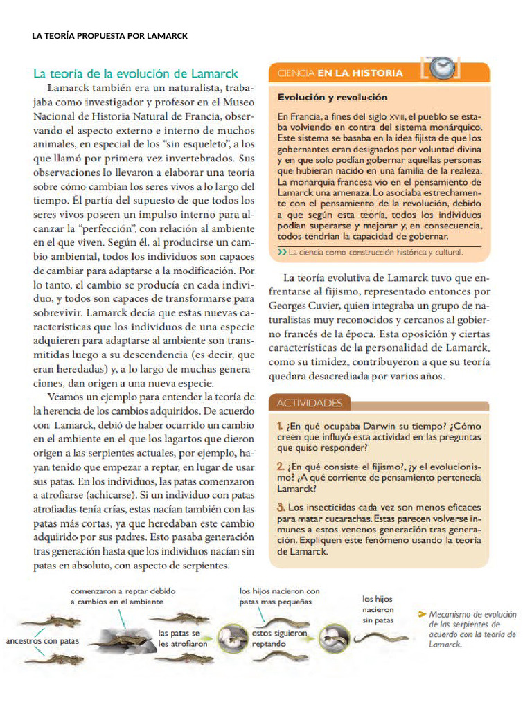 Teoría de Lamarck: Ideas y Ejemplos | PDF