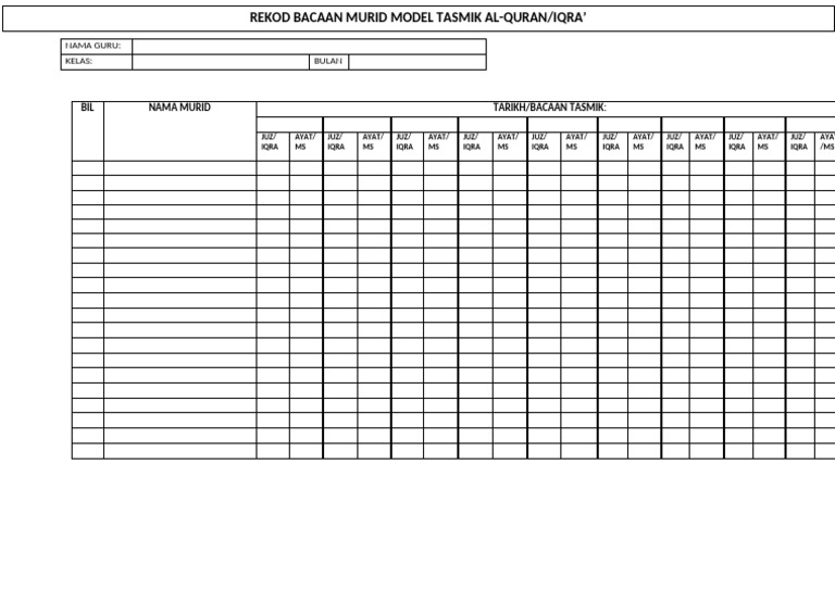 Rekod Bacaaan Tasmiq Murid | PDF