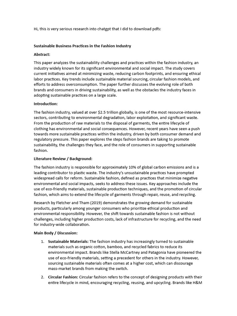 Sustainable Practices in Fashion Industry | PDF | Sustainability ...