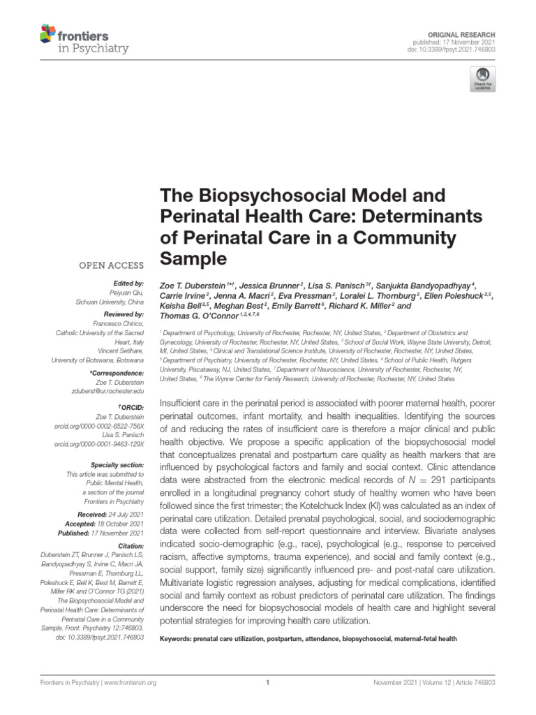 The Biopsychosocial Model and Perinatal Health Car | PDF | Prenatal ...