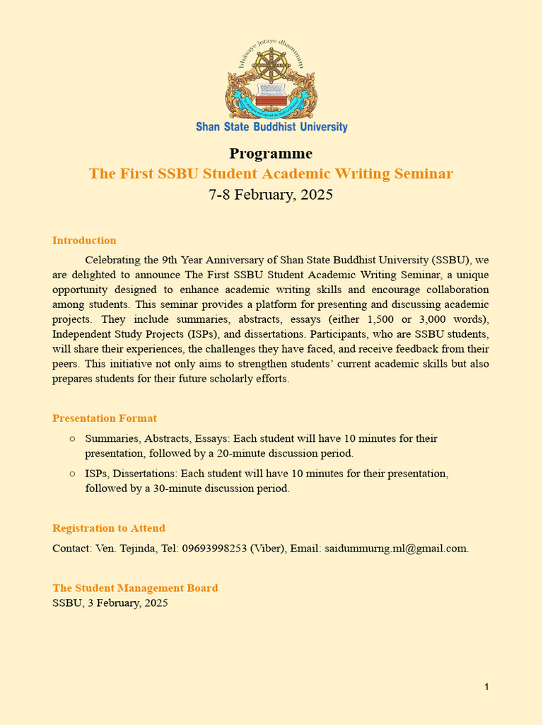 SSBU Academic Writing Seminar 2025 | PDF | Pali | Indian Philosophy
