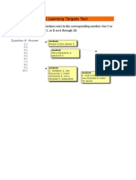 Excel Learning Targets Test: Question # Answer