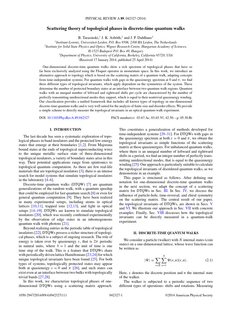 Scattering Theory in Quantum Walks | PDF | Matrix (Mathematics ...
