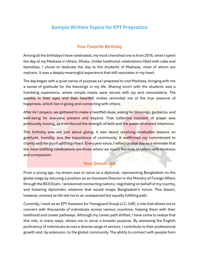 EPT Preparation: Personal Reflections | PDF
