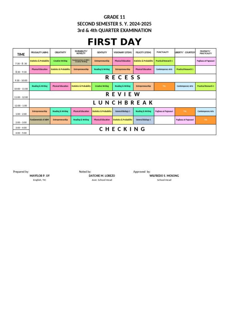 2025 Second Semester Exam Schedule | PDF | Science