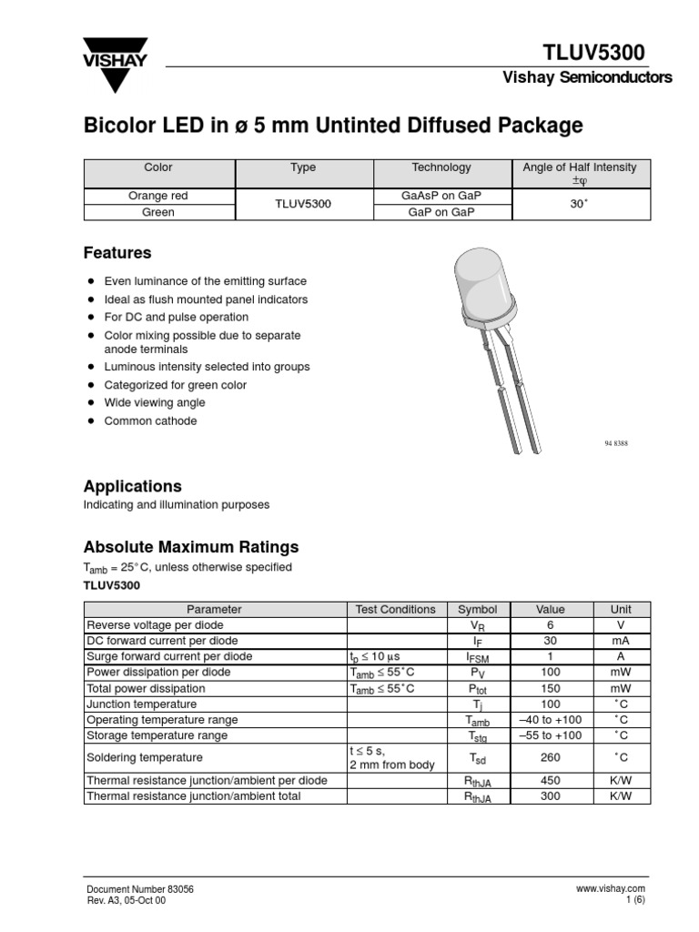 TLUV5300 Bicolor LED Datasheet | PDF | Diode | Electrical Engineering
