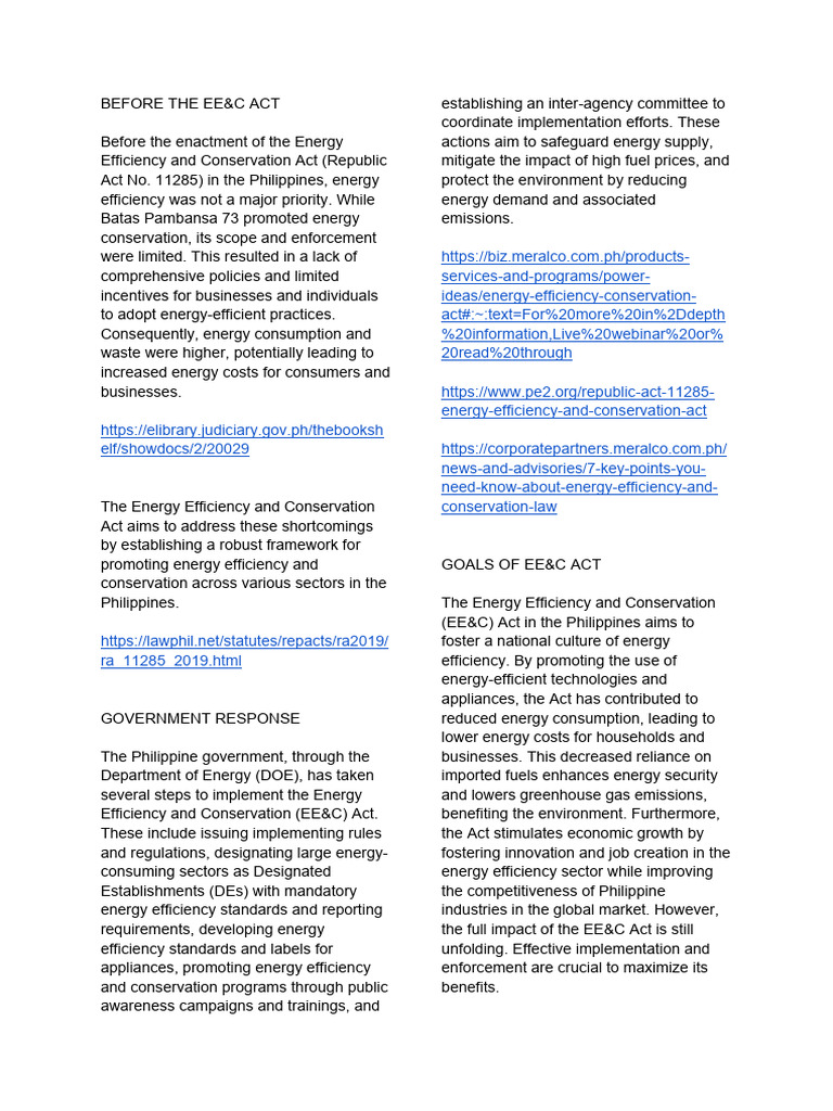 Overview of the EE&C Act in the Philippines | PDF | Energy Conservation ...