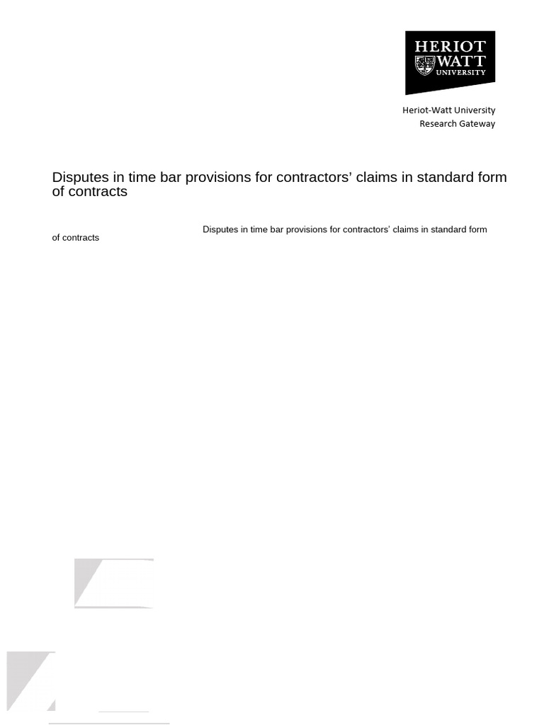 Disputes in Time Bar Provisions For Contractors' Claims in Standard ...