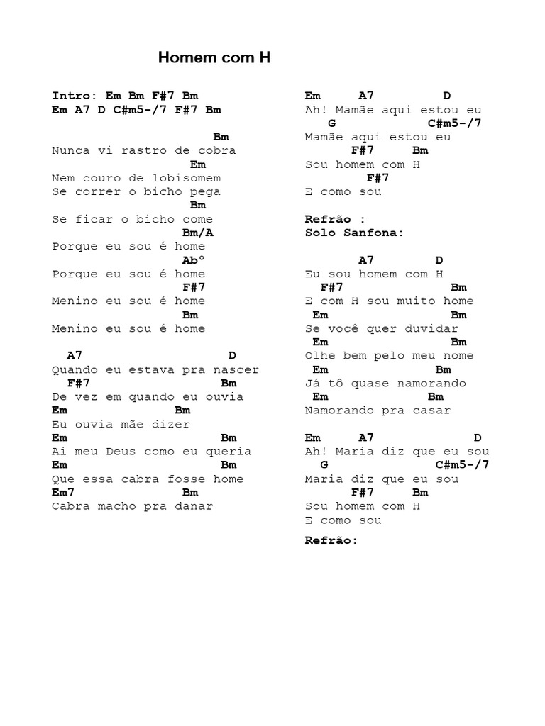 Letra da Música "Homem com H" - Ney Matogrosso | PDF