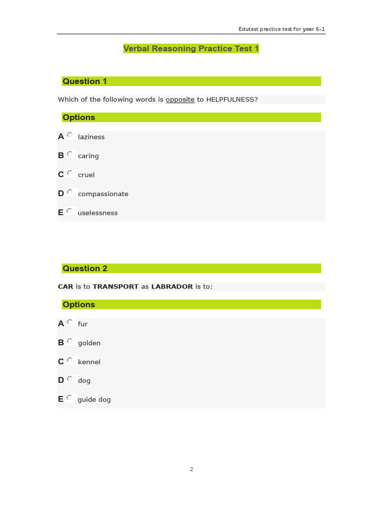 Verbal Reasoning 1 | PDF