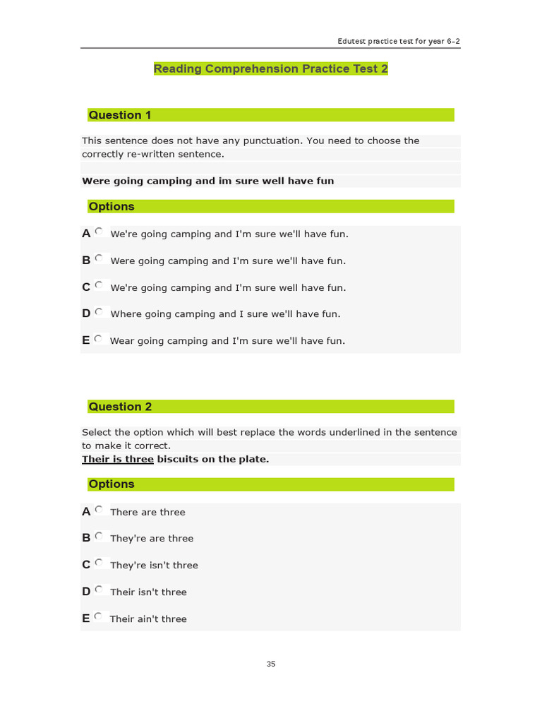 Reading Comprehension Practice Test | PDF | Treasure | Par (Score)