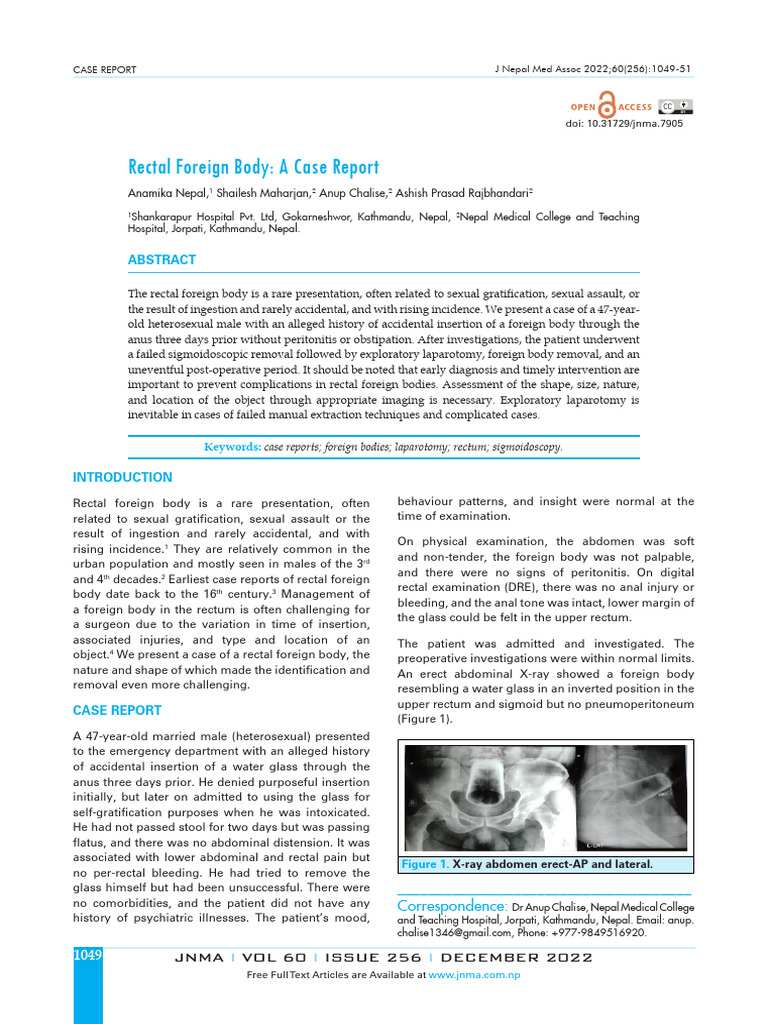 Case Report: Rectal Foreign Body Removal | PDF | Rectum | Medical ...