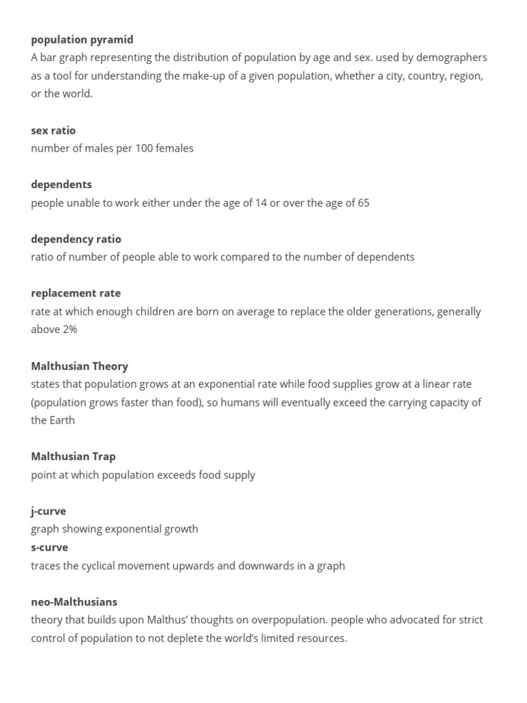 Unit 2 Population & Migration Vocabulary AP Human Geography 2 | PDF