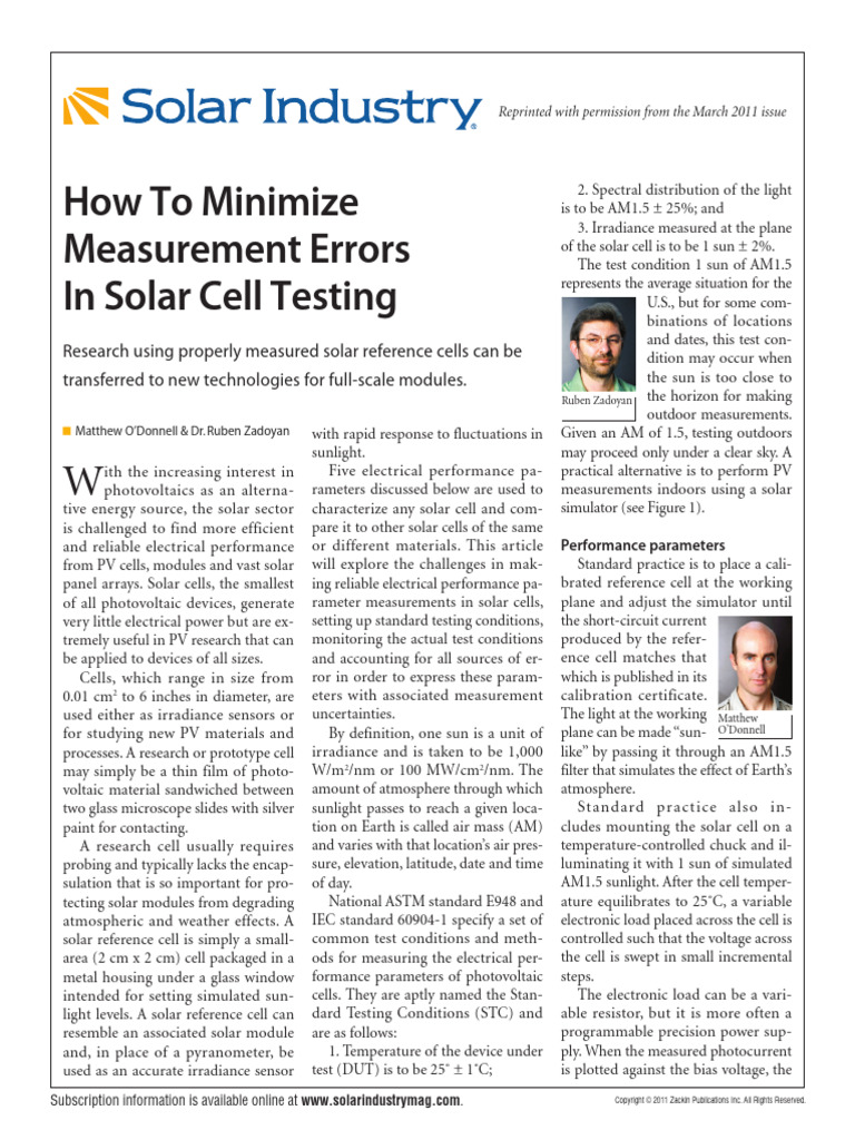 How To Minimize Measurement Errors in Solar Cell Testing | PDF ...