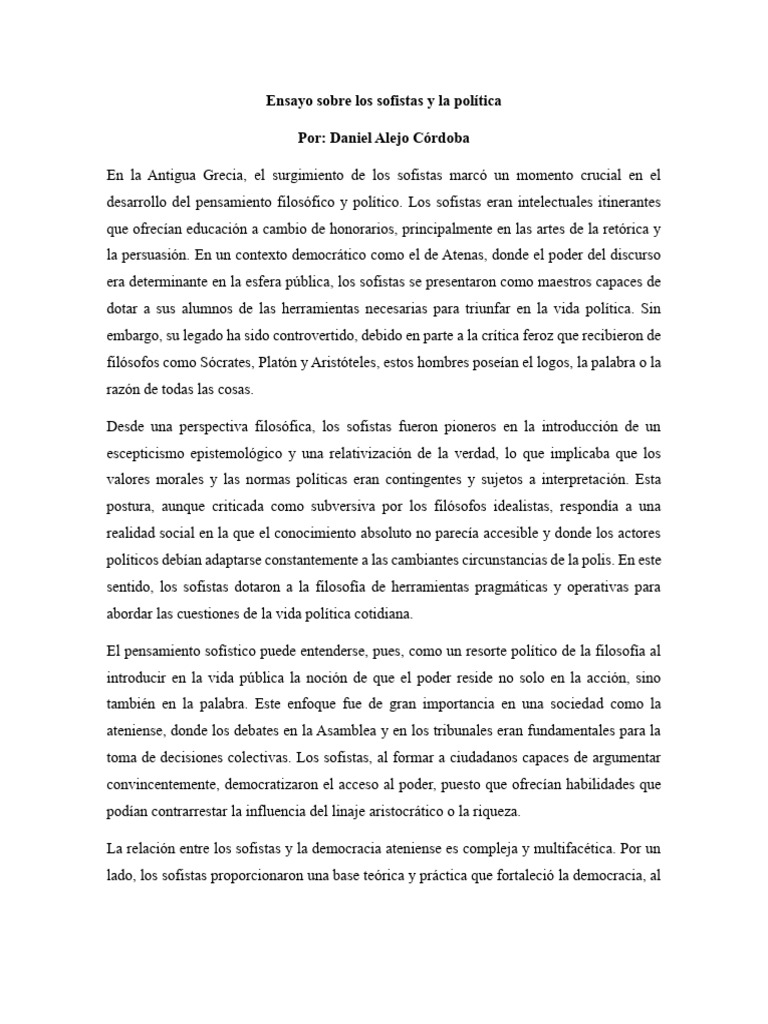 Ensayo Sobre Los Sofistas y La Política | PDF | Democracia | Ideologías ...