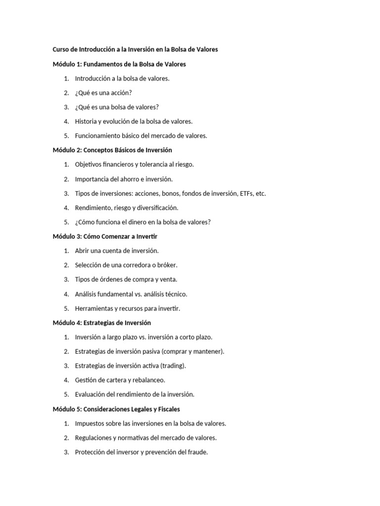 Curso de Inversión en la Bolsa de Valores | PDF | Inversiones | Bolsa