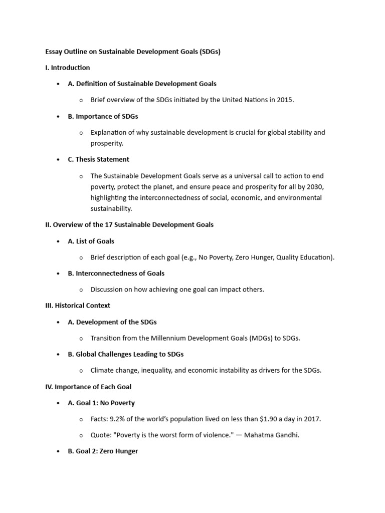 Essay Outline on Sustainable Development Goals | PDF | Sustainability ...