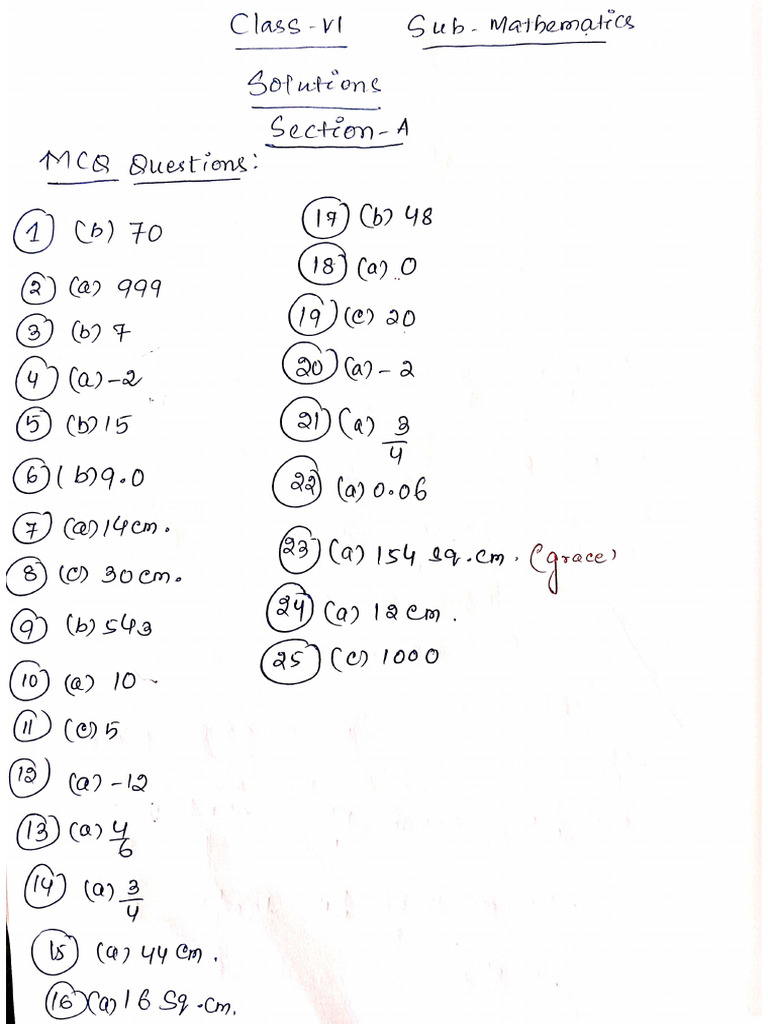 Solutions of Half Yearly Math Questions | PDF